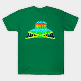 Irie Jamaica, Rasta colours and Jamaican flag in black green and gold inside the word Jamaica T-Shirt